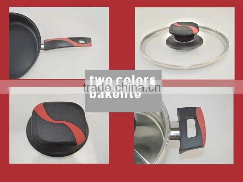 modern kitchen designs 7PCS stainless steel cookware set with two colors injection bakelite handle non-stick cookware