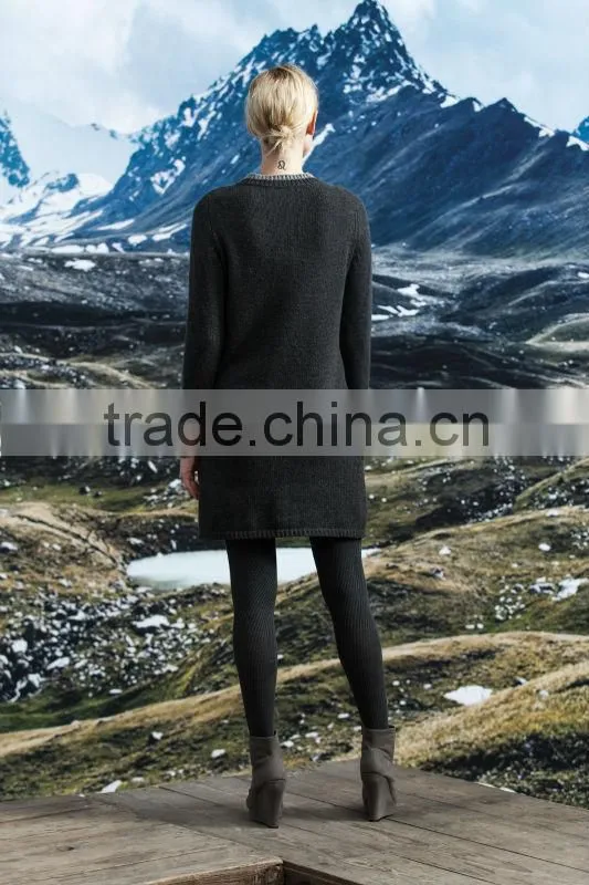 2014 new fashion sweater cashmere round neck with buttons and pocket