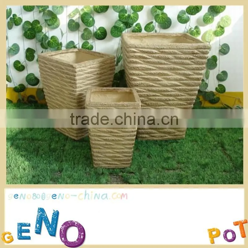 White Wicker Coated Finishing frp flower plant pot for garden Bonsai