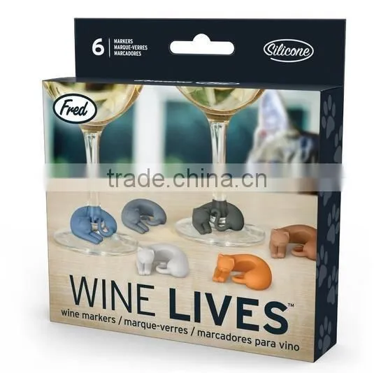 Silicone Colorful Cats Wine Glass Markers,Silicone Kitty Drink Markers