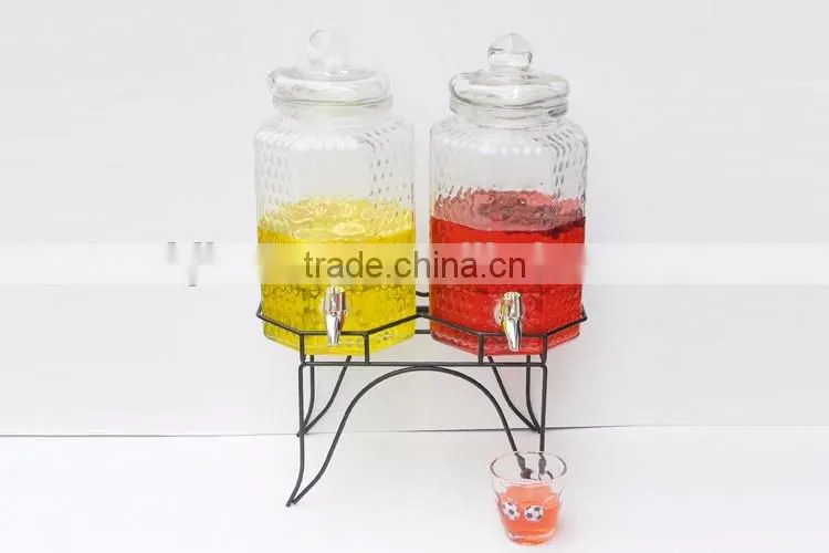 3L octagon bee shaped clear wine glass bottle with tap