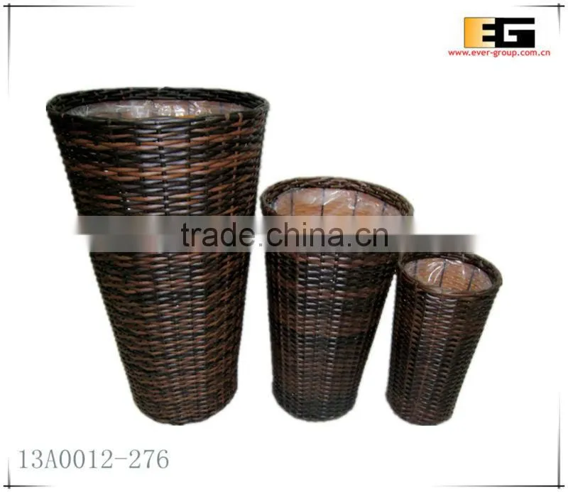Round shape PE rattan with liner flower planter