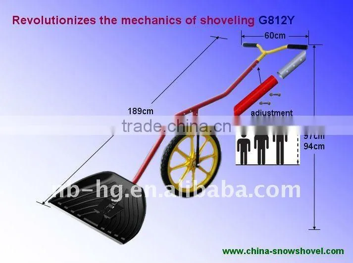 Removable wheeled ice push snow shovel