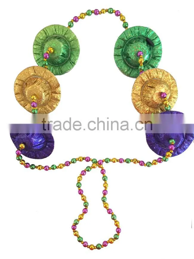Mardi Gras/ Dionysia promotional hat pendant with beads necklace