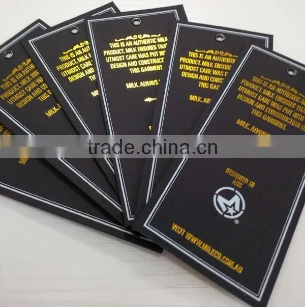 2016 High quality customized thick paper hang tags with gold foil logo