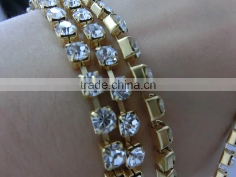 factory crystal rhinestone singal row trimming close cupchain for jewelry strass finding accessories