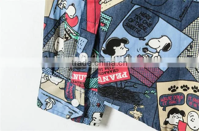 2016 Cartoon printed men denim casual shirt