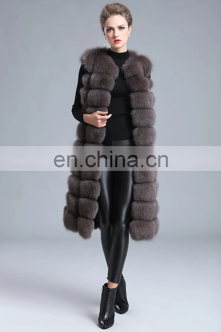 2016 Fashion Genuine Real Fox Fur Vest Women's Long Fox Fur Vests