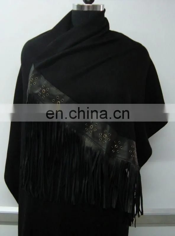 Silk Pashmina shawls with Leather Sued Trim