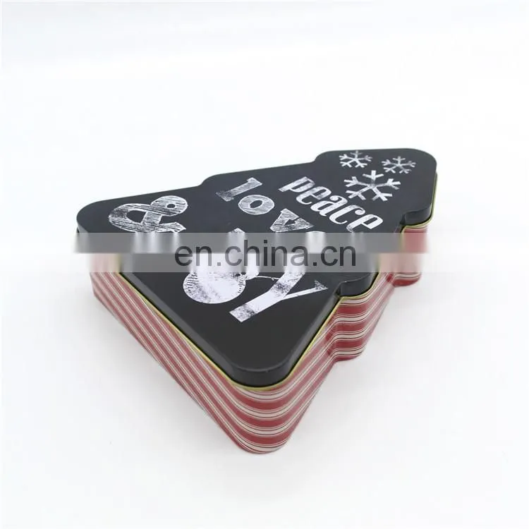 Vintage festival design christmas tree shaped gift storage tin box whole sale