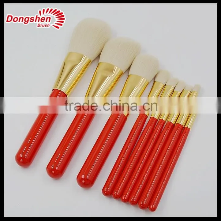 Professional red wooden makeup brush set,synthetic hair cosmetic brush set