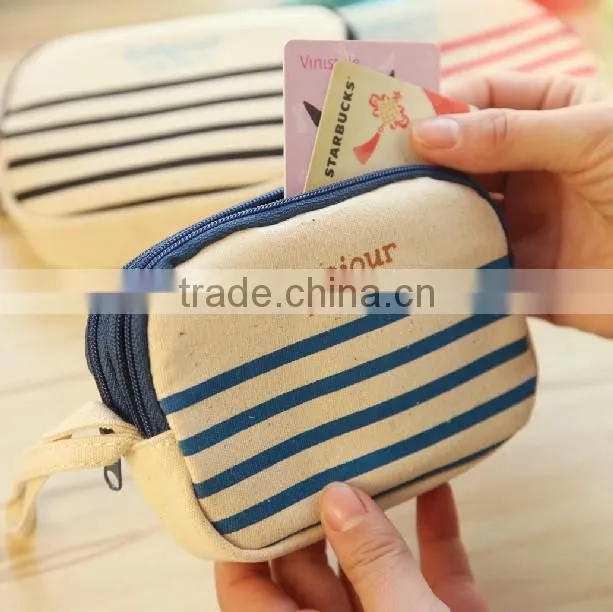 2014 fashion canvas small pouch and canvas coin purse with stripe ,canvas stripe wallet