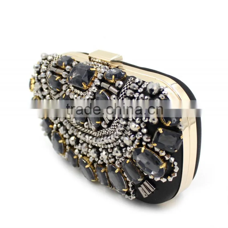 handmade Heavy manual hot sale big stone ambroidered clutch bag