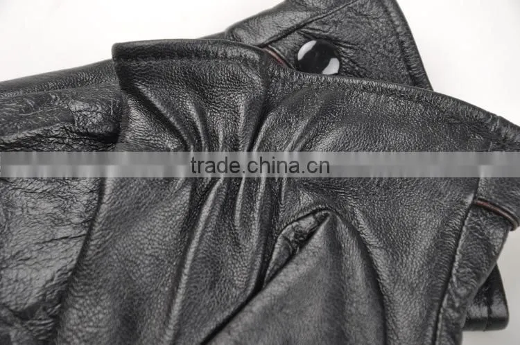 Men's leather gloves for men plus thick velvet warm snap rider line gloves short paragraph