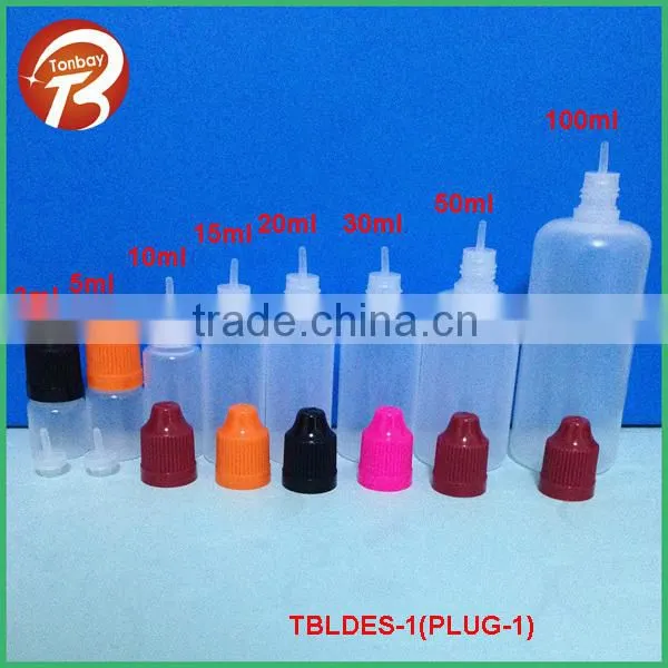 3ml LDPE plastic e-cig liquid bottle with childproof cap and needle tips