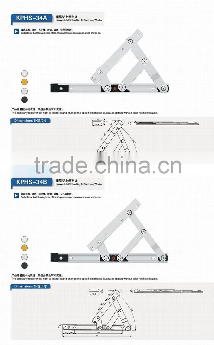 Heavy-duty friction stay for top hung window