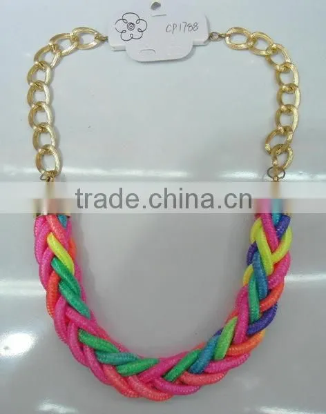 Neon colored braided fashion rope handmade necklace