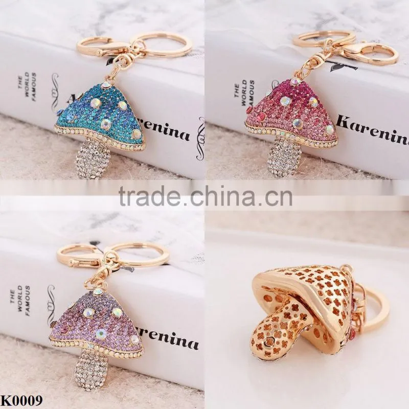 Letest design mushroom logo alloy crystal Keychain K0009