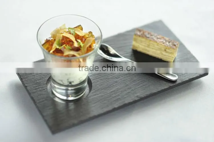 rectangular dessert plate with one groove to hold cup