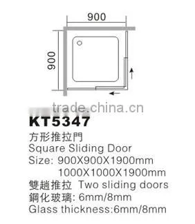 Stainless Steel Square Double Sliding Frameless Simple Enclosed Shower Cabin(KT5347)