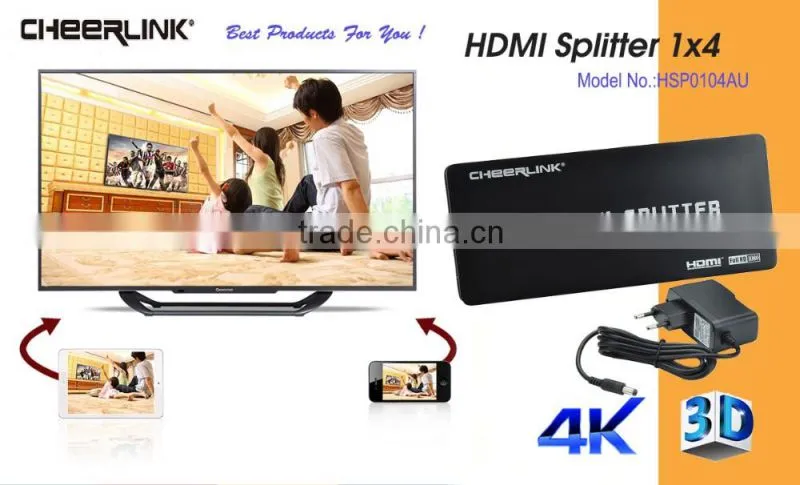ultra hd 4k hdmi splitter 1x4 with 3D support/hdmi v1.4 -black