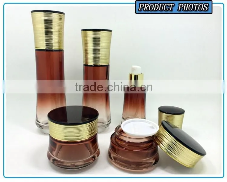 High quanlity red colored cosmetic glass bottles and cosmetic glass jars