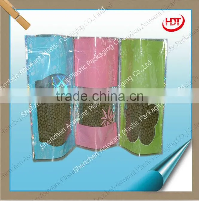 shiny aluminium foil zipper bag with see through window