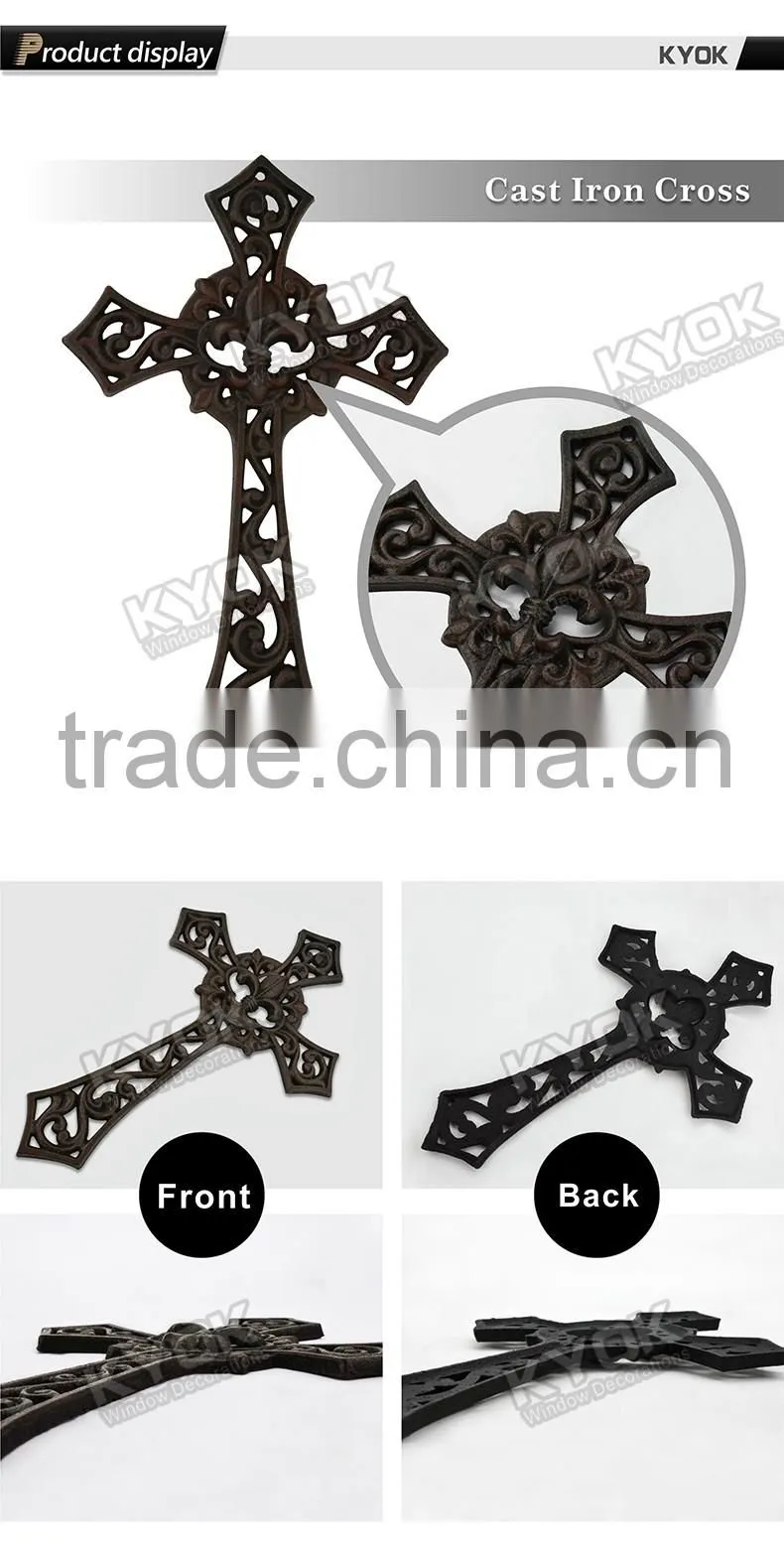 KYOK Special design wrought iron curtain iron cross,home decorative iron cross,cast iron crosses