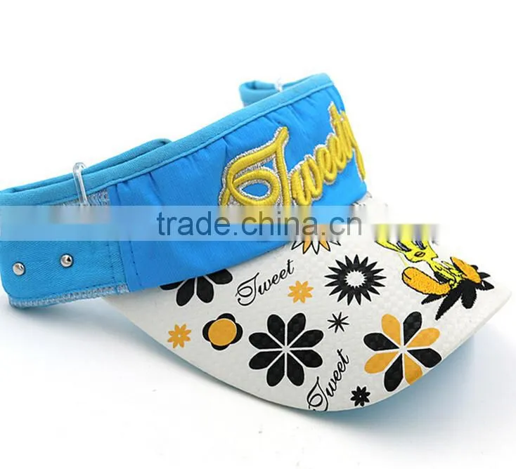 Colorful bright printing and embroidery design sun visor for kids
