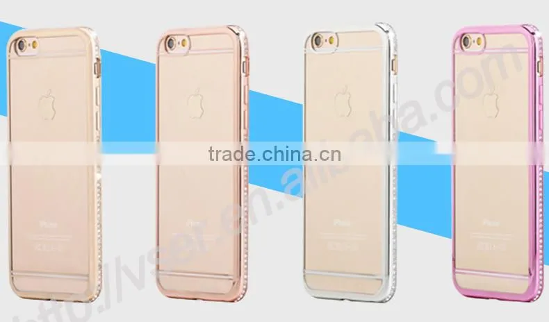 Electroplating Bling tpu transparent clear case for iphone 6 diamond bumper case