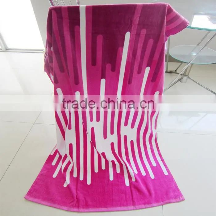 100% cotton rosy pink color airplane sleeping towel velour printed pool towel cover