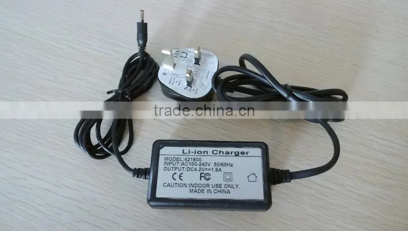 wall charger with wires AC100-240V 4.2V/1.8A li ion charger for 18650 Li-ion battery pack