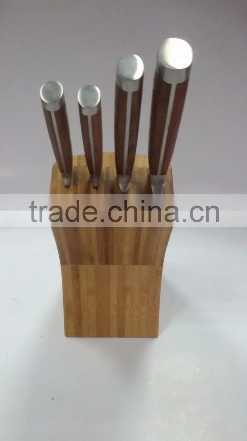 Colour wooden handle 5 piece set containing chopper frozen meat knife