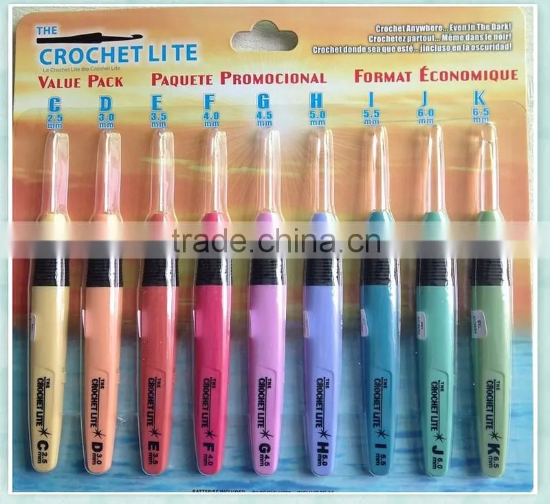 High Quality Complete Set of Crochet Lite Crochet Hooks Sizes C Through K,Batteries included