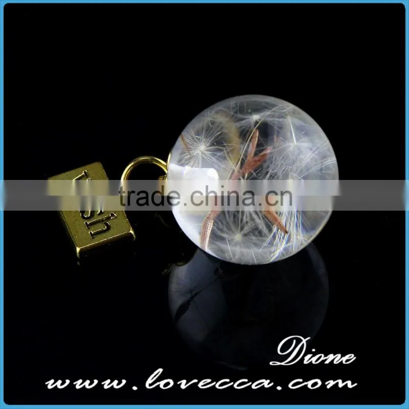 Handmade 20mm round Clear resin ball dried pressed real flower Pendant with wish pendant jewelry