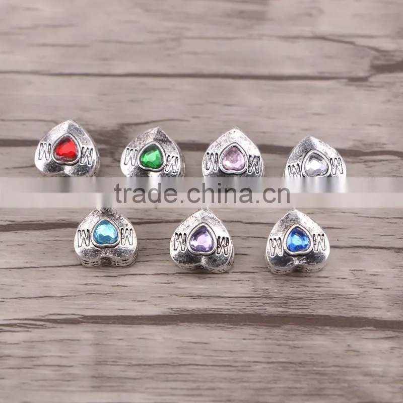 Dark silver plated love heart big hole bead charm Fits European Charm Bracelets