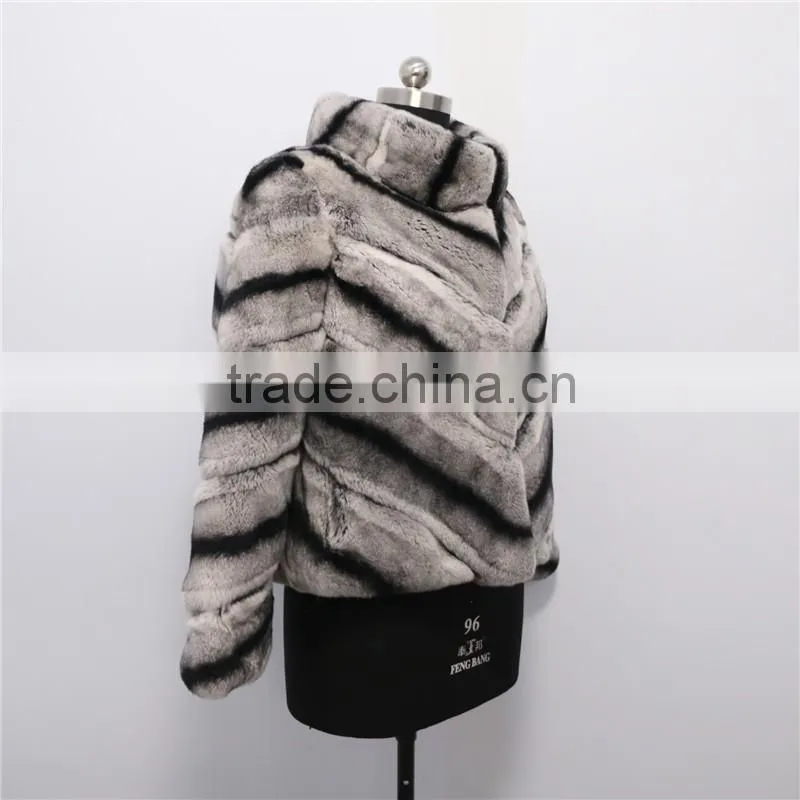 new fashion winter chinchilla color sexy rex rabbit fur coat for girls
