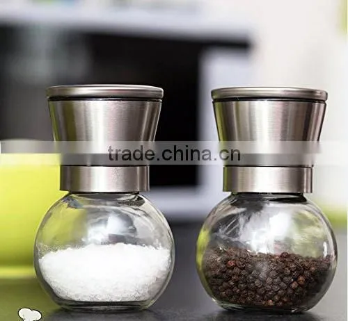 manual glass spice bottle grinder/pepper and salt mill 6 Oz Glass Body and 5 Grade Adjustable Ceramic Rotor