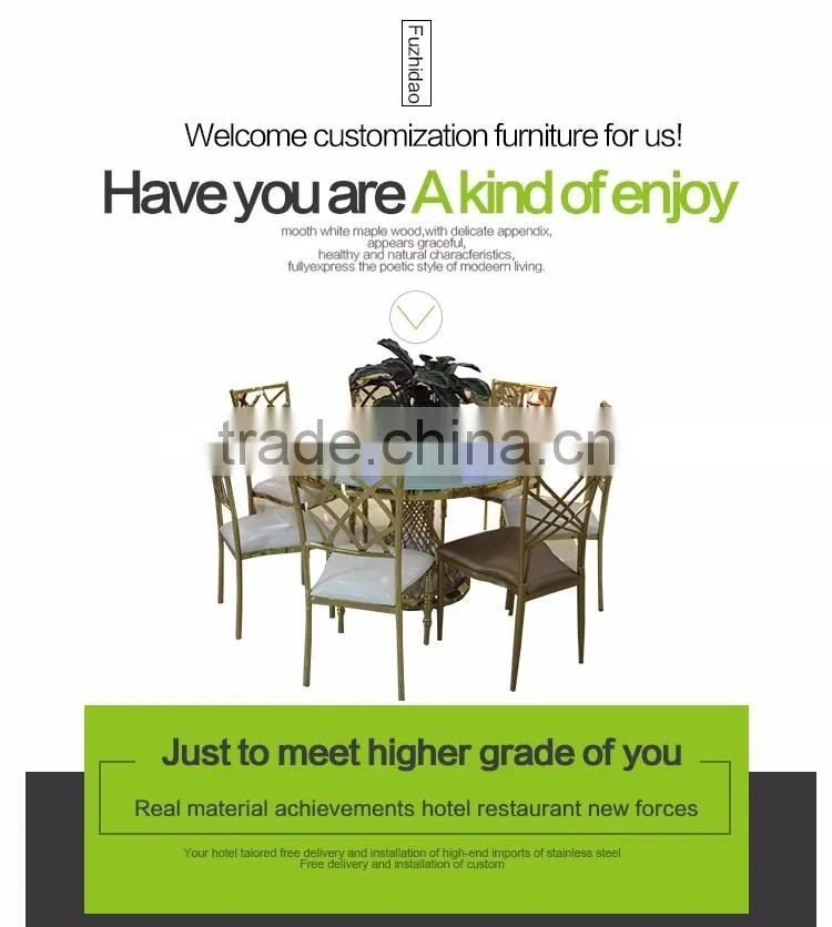 Foshan furniture stainless steel with glass top table for dining hotel