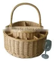 natural round wicker wine basket with dividers & grids