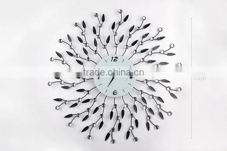 Metal wall digital clock with crystal and leaf