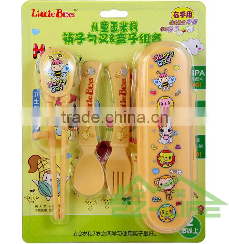 ECO PLA plastic training chopstick spoon and fork baby flatware set