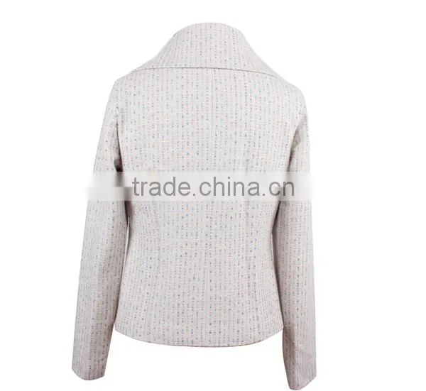 Ladies' fashion polyester jacquard long sleeves silver long zipper short slim style spike jacket