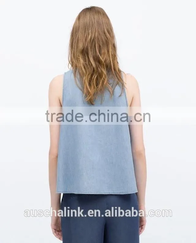 new style summer denim sleeveless crochet top pattern wholesale