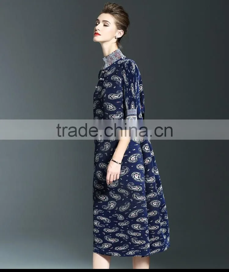 Ancient printing high neck oversize spring dresses for fat lady