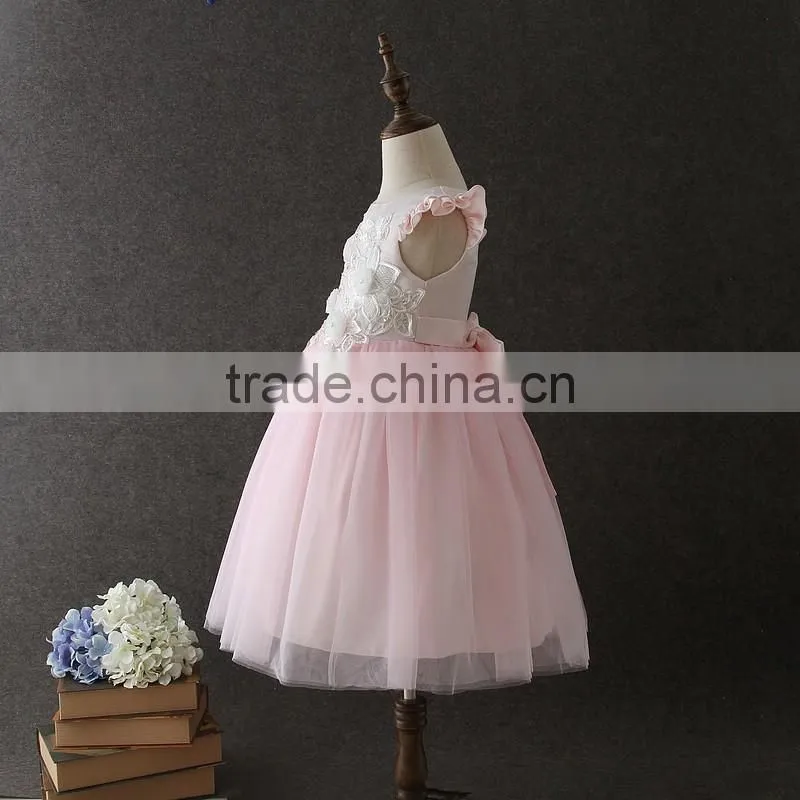 High quality boutique girl clothing Embroidery Flower Elegant Pink Fluffy Tulle sleeveless party dresses shiny performance dress