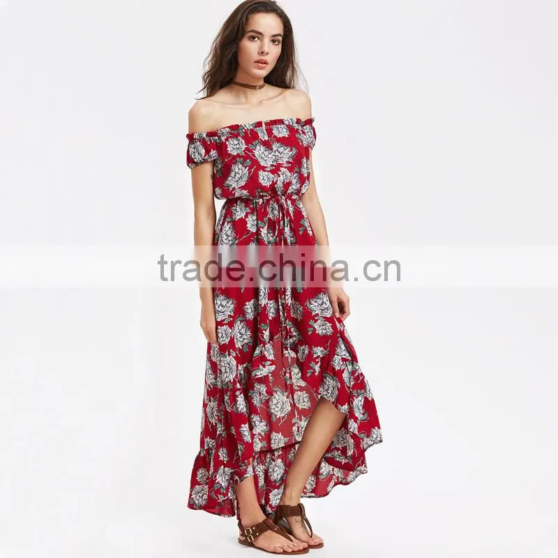 Scarlet 2017 irregular hem and off-shoulder chiffon ladies long dress