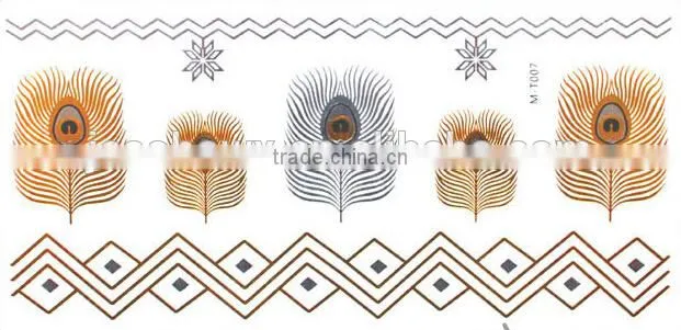 2015 hot sale gold and silver flash tattoo sticker