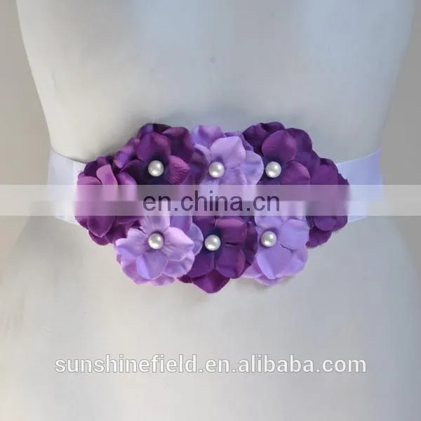 Double-color Cluster Hydrangea flowers Pearl center Sash Belt For Kids