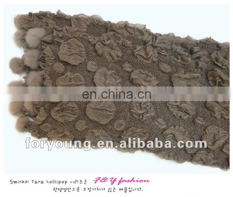 rabbit fur ball fringe pom pom scarf